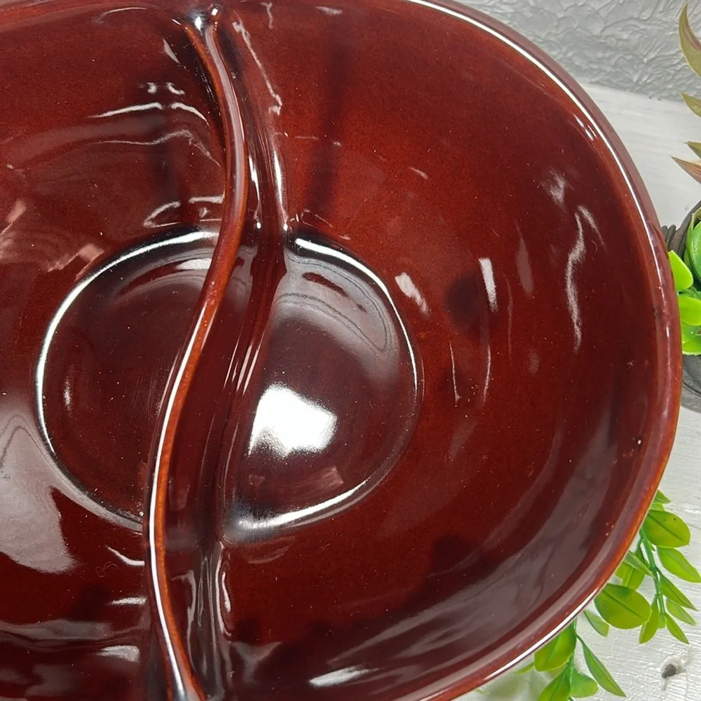Marcrest Daisy Dot Divided Stoneware Serving Dish Bowl VTG Farmhouse Country